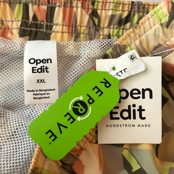 Open Edit Repreve Mens Geometric Print Swim Shorts Mesh Liner Beige Multi XXL - Picture 3 of 4